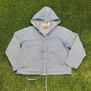 Studio-Ease Denim Hoodie Womens Medium 21x21 Cropped Boxy